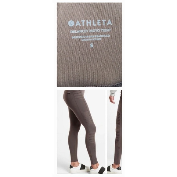 ATHLETA Delancey Moto Tight Leg Pants Size S 26x27 Grey/Taupe Ankle Zip Compress - Picture 1 of 6